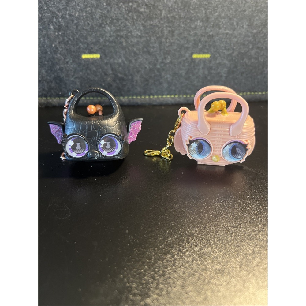 Purse Pets Micros Pink Owl Black Bat‎ Mirror Mini Charm Keychain EUC